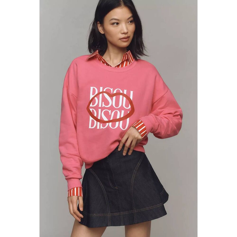 NWOT Anthropologie Jordan Nickson Bisou Bisou Sweatshirt Pink French Size XS